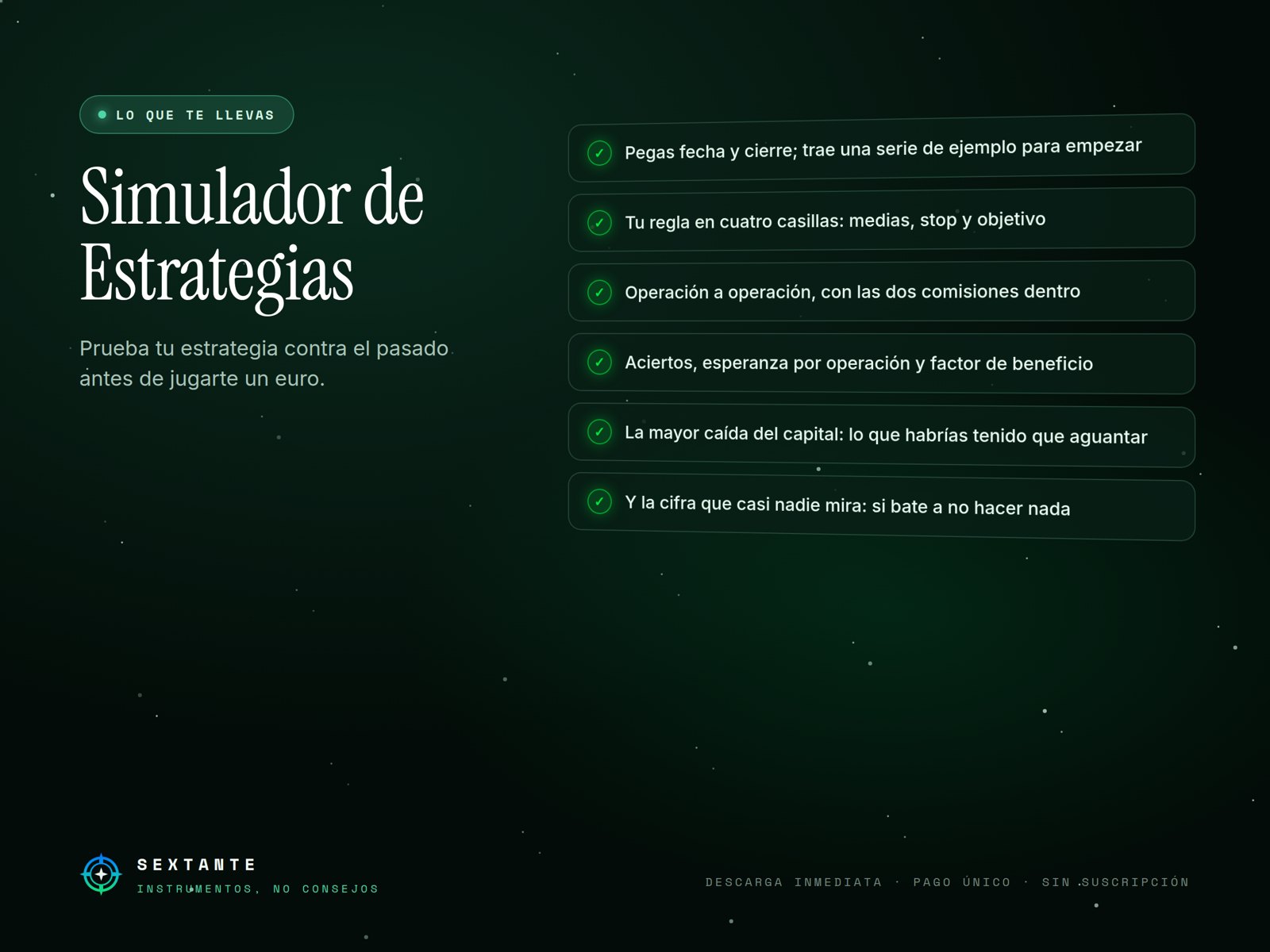 Lo que incluye de Simulador de Estrategias