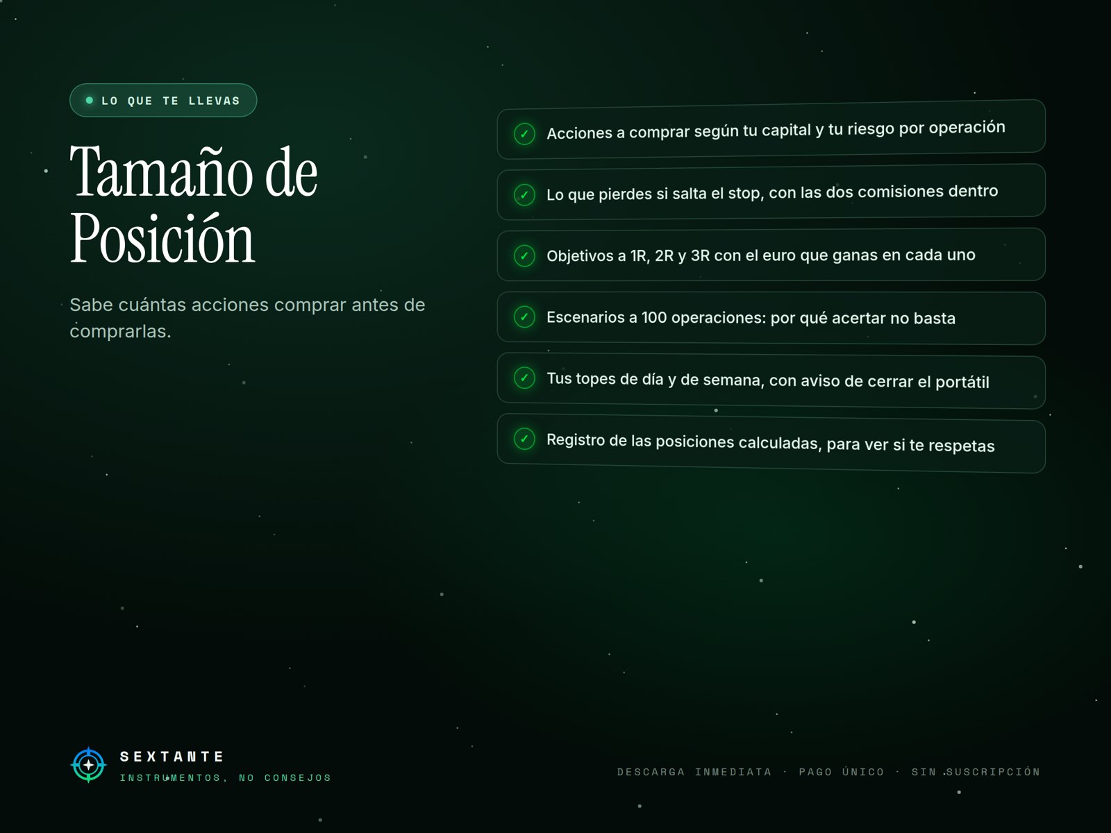 Lo que incluye de Tamaño de Posición